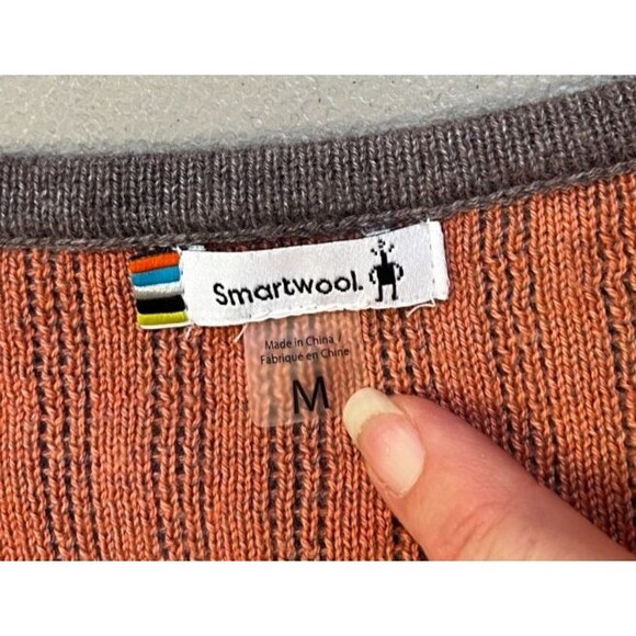Smartwool Size Medium Shadow Pine V-Neck Rib Pullover Sweater Copper & Gray Wool - Picture 7 of 11